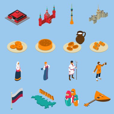 Rusya izometrik Touristics Icons Set