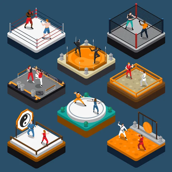 Martial Arts Isometric People Composition — Stock Vector