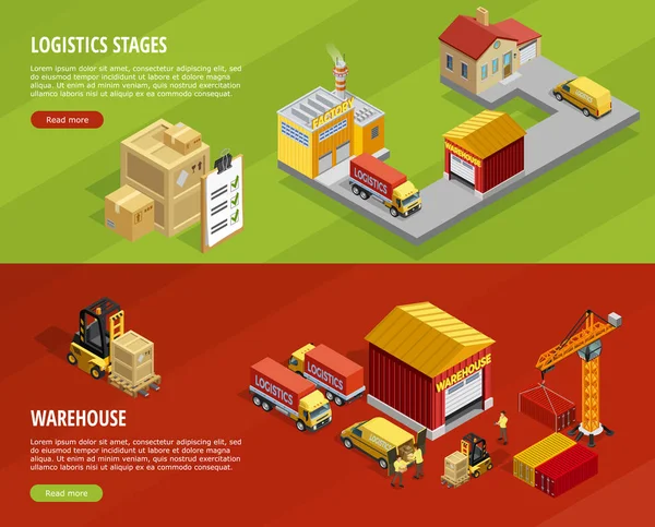 Bannières horizontales isométriques logistiques — Image vectorielle