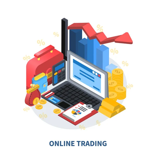 Composizione isometrica di trading online — Vettoriale Stock