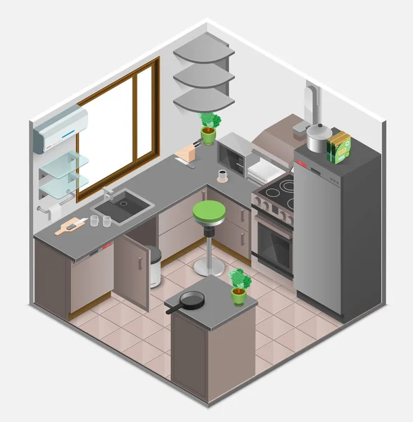 Kuchyně interiéru izometrické koncepce — Stockový vektor