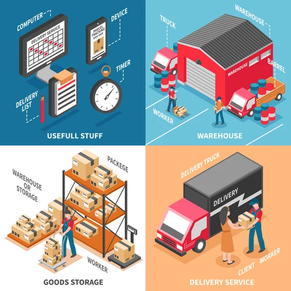 Concept de conception isométrique logistique 2x2 — Image vectorielle