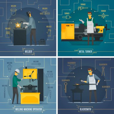 -Metal işleme-Infographic Elements 4 düz simgeler 