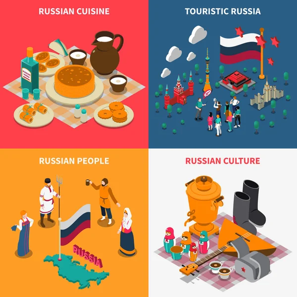 Russian Isometric Touristic 2x2 Icons Set — Stock Vector