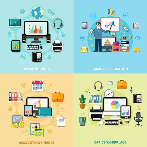 Oficina lugar de trabajo 2x2 Concepto de diseño — Vector de stock