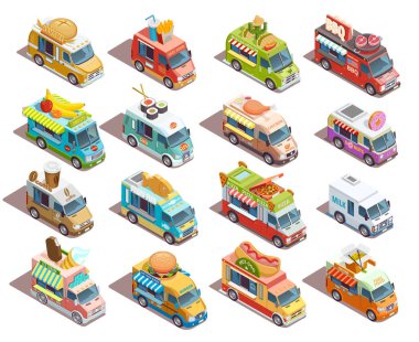 Street Food Trucks Isometric Icons Collection    clipart