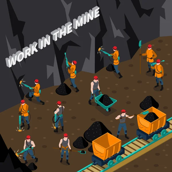 Miner People Isometric Composition — Stock Vector