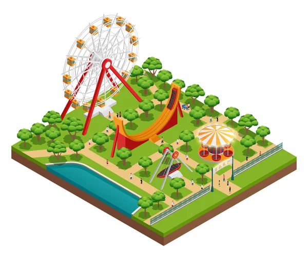 Parque de atracciones Composición isométrica — Vector de stock