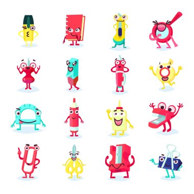 Ofis malzemeleri komik düz koleksiyonu