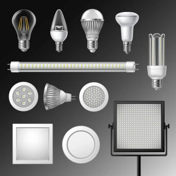 Realistisch Led-lampen Set — Stockvector