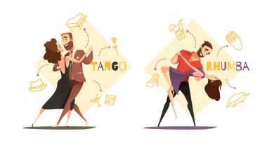 İkili 2 Retro karikatür şablonları dans 