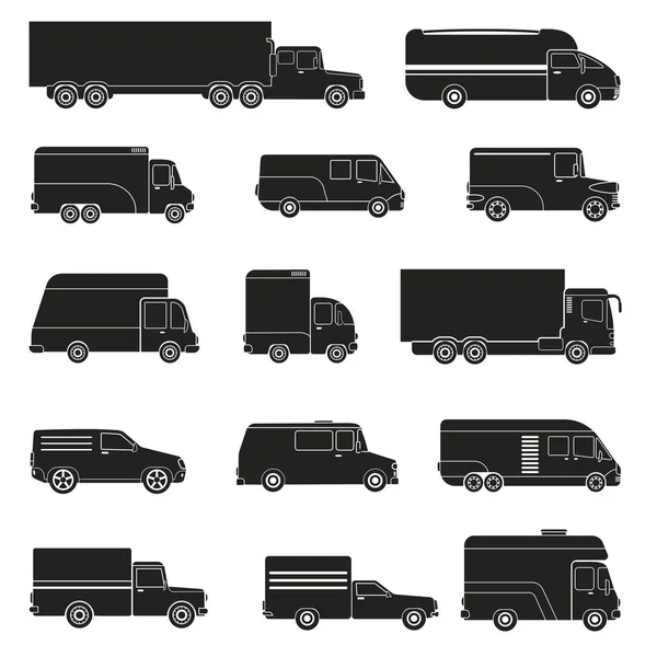 Consegna camion monocromatico Set — Vettoriale Stock