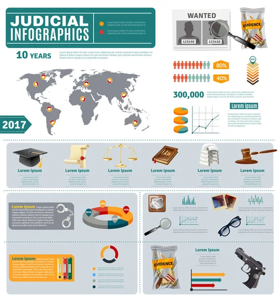 Trestní a občanské právo ploché Infographic plakát — Stockový vektor