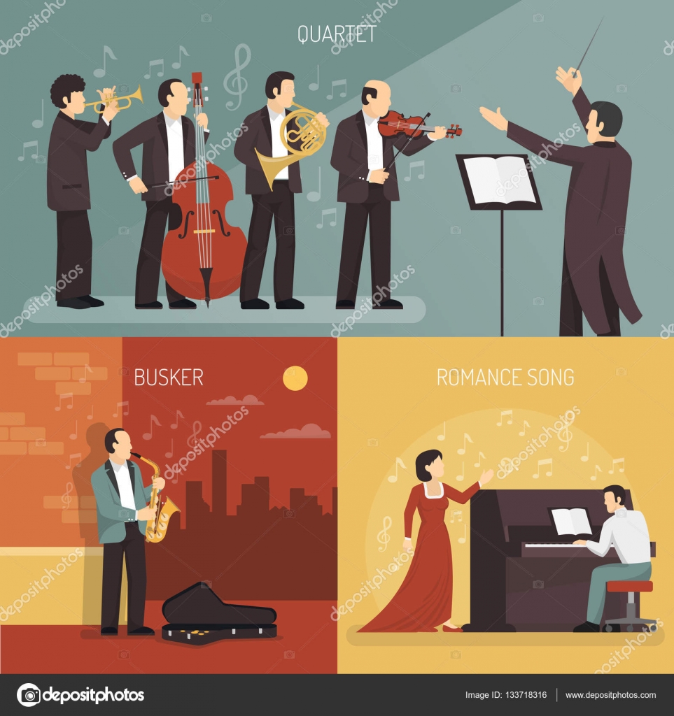 Insieme di concetto di disegno di musicisti — Vettoriale Stock