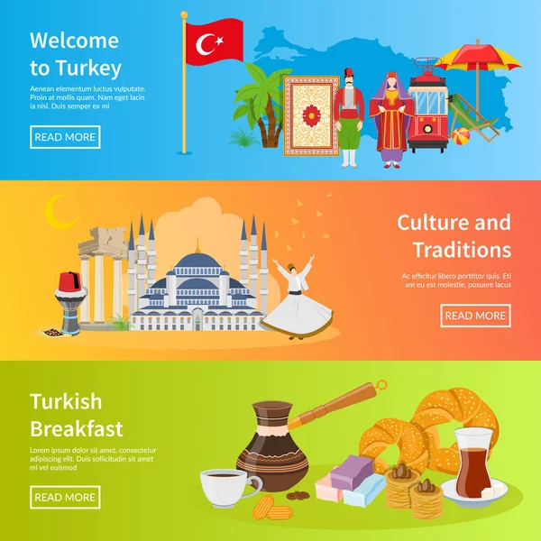 Turecko plochý horizontální bannery — Stockový vektor