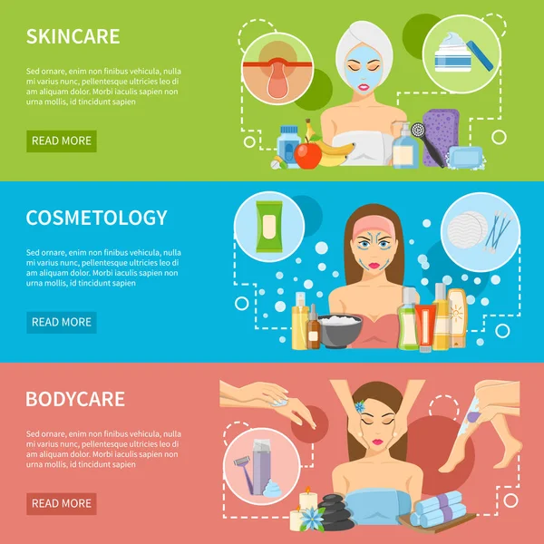Procedimientos de Cosmetología y Spa Banners Horizontales — Vector de stock