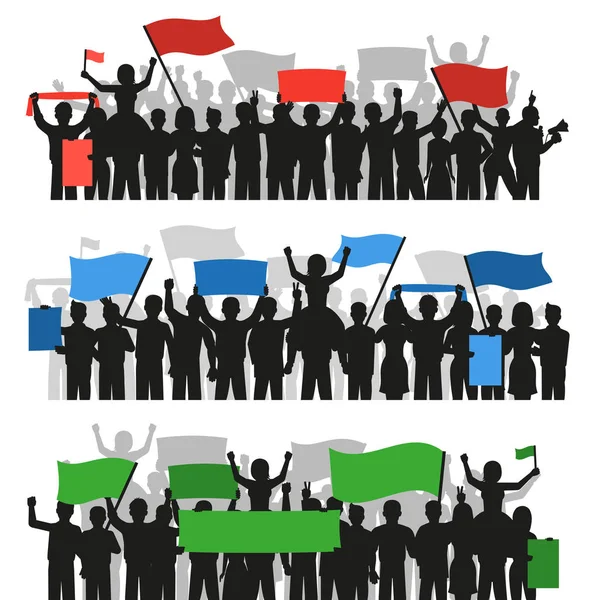 Protesting People Crowd Banners — Stock Vector