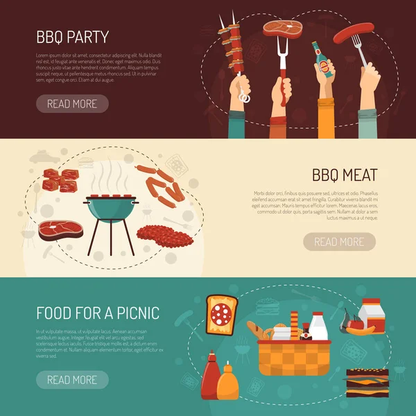 Bannières horizontales de partie de barbecue — Image vectorielle