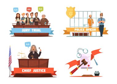 Hukuk Adalet 4 Retro karikatür simgeleri