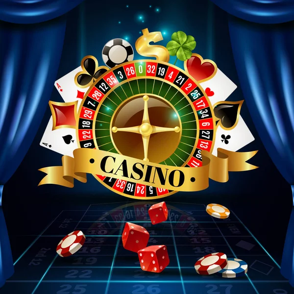 Casino Juegos Nocturnos Símbolos Composición Cartel — Archivo Imágenes Vectoriales