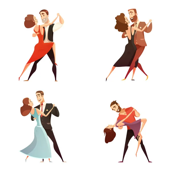 Set de dibujos animados retro par de baile — Archivo Imágenes Vectoriales
