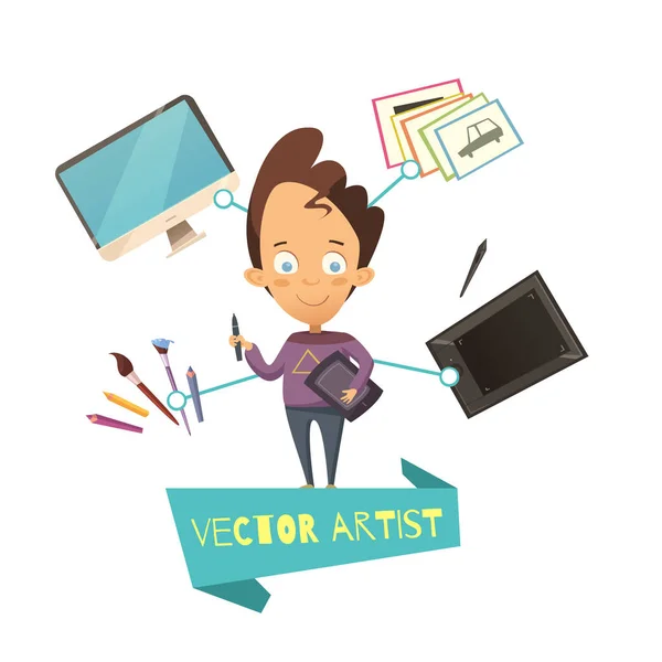Desenhos animados ilustração da profissão de artista vetorial — Vetor de Stock