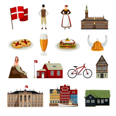 Danimarka düz stil Icons Set