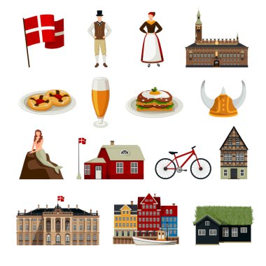 Denmark Flat Style Icons Set clipart