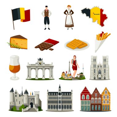 Belçika düz stil Icons Set