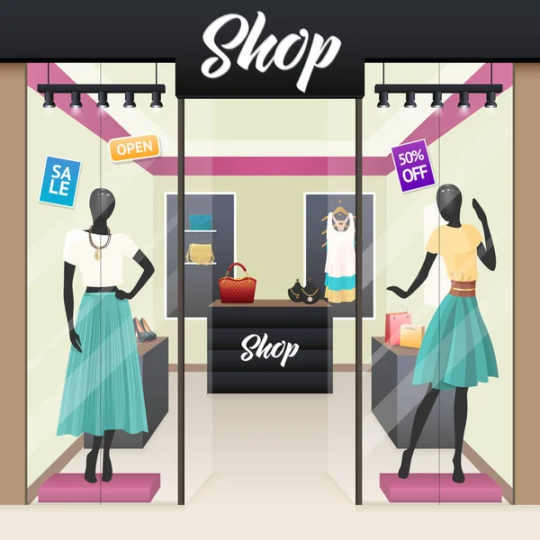 Mujer Fashion Shop Venta Expositor de ventana — Vector de stock