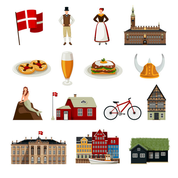 Denmark Flat Style Icons Set