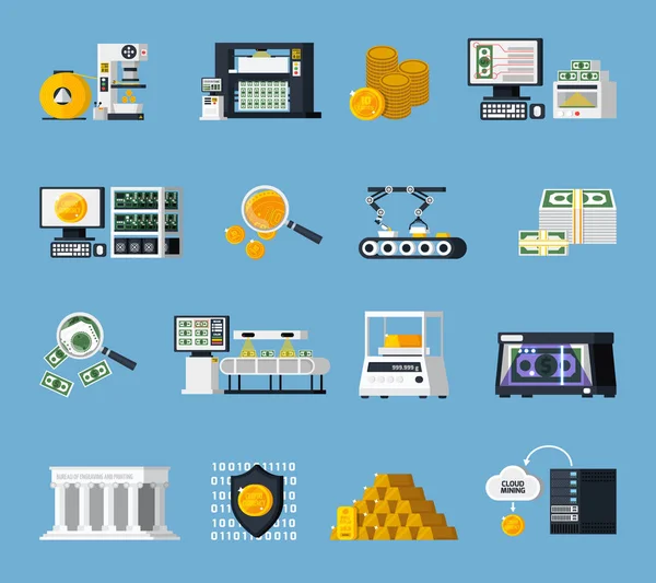 Money Manufacturing Icons Set — Stock Vector