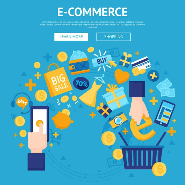 Internetový obchod E-commerce webové stránky Design — Stockový vektor