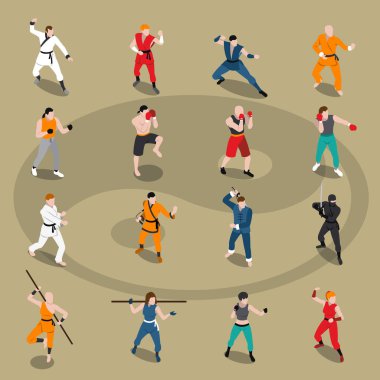 Martial Arts Isometric People Set clipart