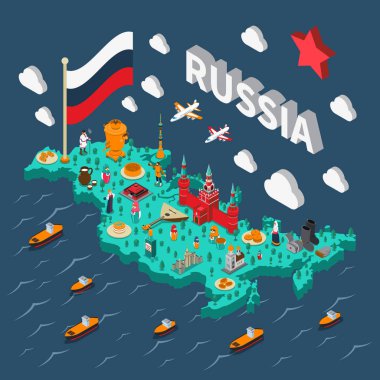 Rusya izometrik turistik harita