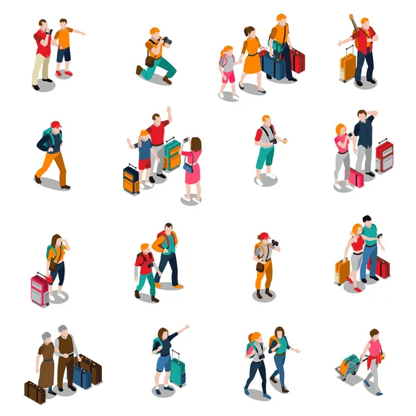 Travel People Isometric Icons — Stock Vector