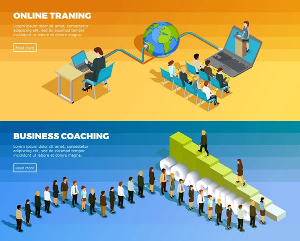 Éducation des entreprises Bannières horizontales isométriques — Image vectorielle