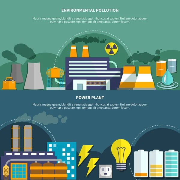 Bannière de pollution environnementale et de centrale électrique — Image vectorielle