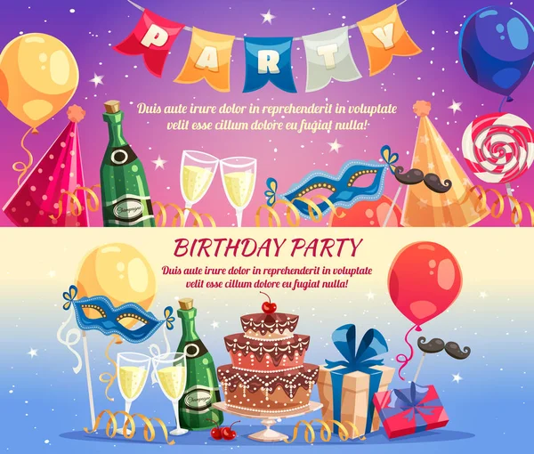 Urodziny Party poziome banery — Wektor stockowy
