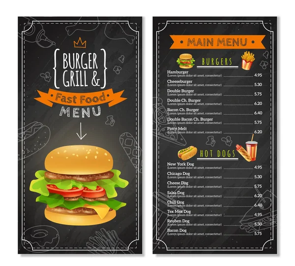 Menu Fast food — Wektor stockowy