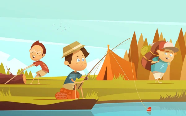 Camping Niños Ilustración — Archivo Imágenes Vectoriales