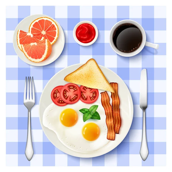 American Full Breakfast Top view Image — Stock Vector
