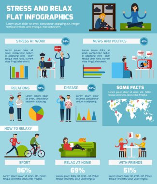  Infographic Set dinlenmek ve stres