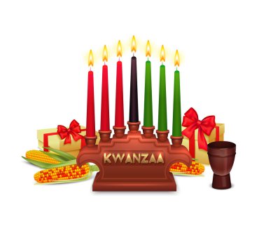 Kwanzaa tatil kutlama sembolleri kompozisyon Poster 