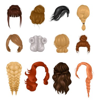 Kadınlar peruk saç modeli gerçekçi Icons Set