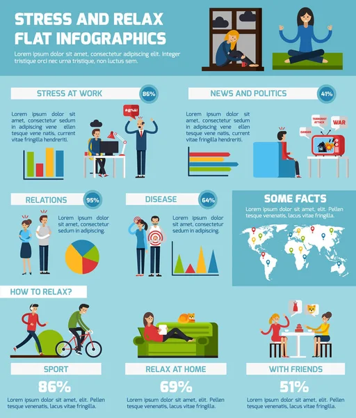 Stress e relax Set infografico — Vettoriale Stock