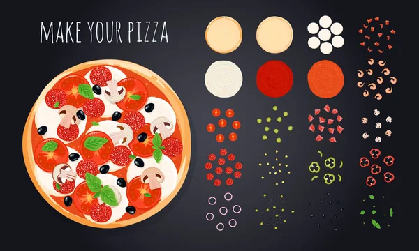 Faça conjunto de ingredientes de pizza —  Vetores de Stock