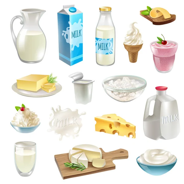 Produtos lácteos Conjunto de ícones —  Vetores de Stock