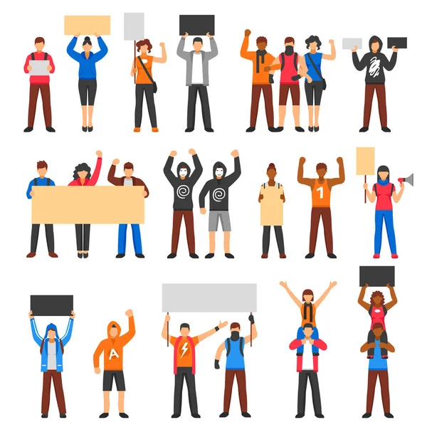 Cheering Protesting Crowd Set — Stock Vector