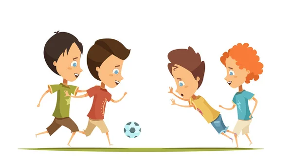 Garçons jouant au football Illustration de style dessin animé — Image vectorielle